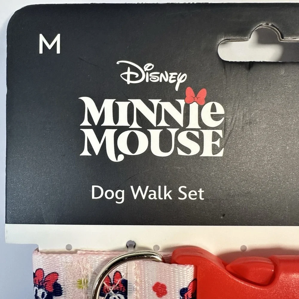 Disney Minnie Mouse Dog Collar Leash Set Pink Waste Bag Holder NWT